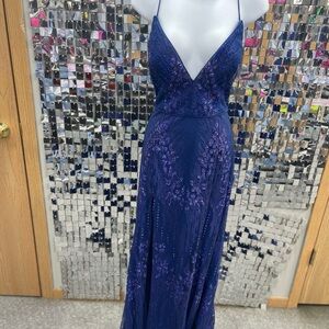 Blue Sequin Embellished Prom Gown